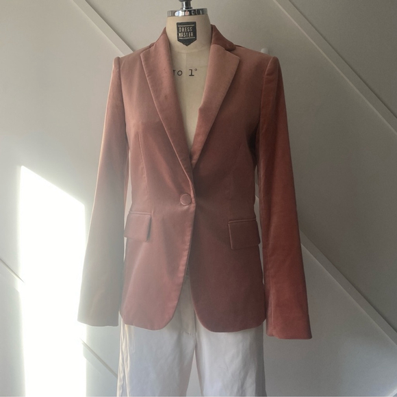 Frame Single Breast Lined Velvet Blazer Notch Lapel Pockets Old Rose - 0 - Picture 3 of 14